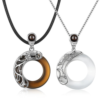 S925 Sterling Silver Obsidian Projection Necklace, Couples Pendant with 100 Languages