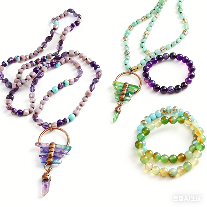 Bohemian Tassel Necklace with Natural Stone Pendant - Long Chain