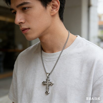 Triple Layered Cross Necklace in Titanium Steel - Minimalist Design