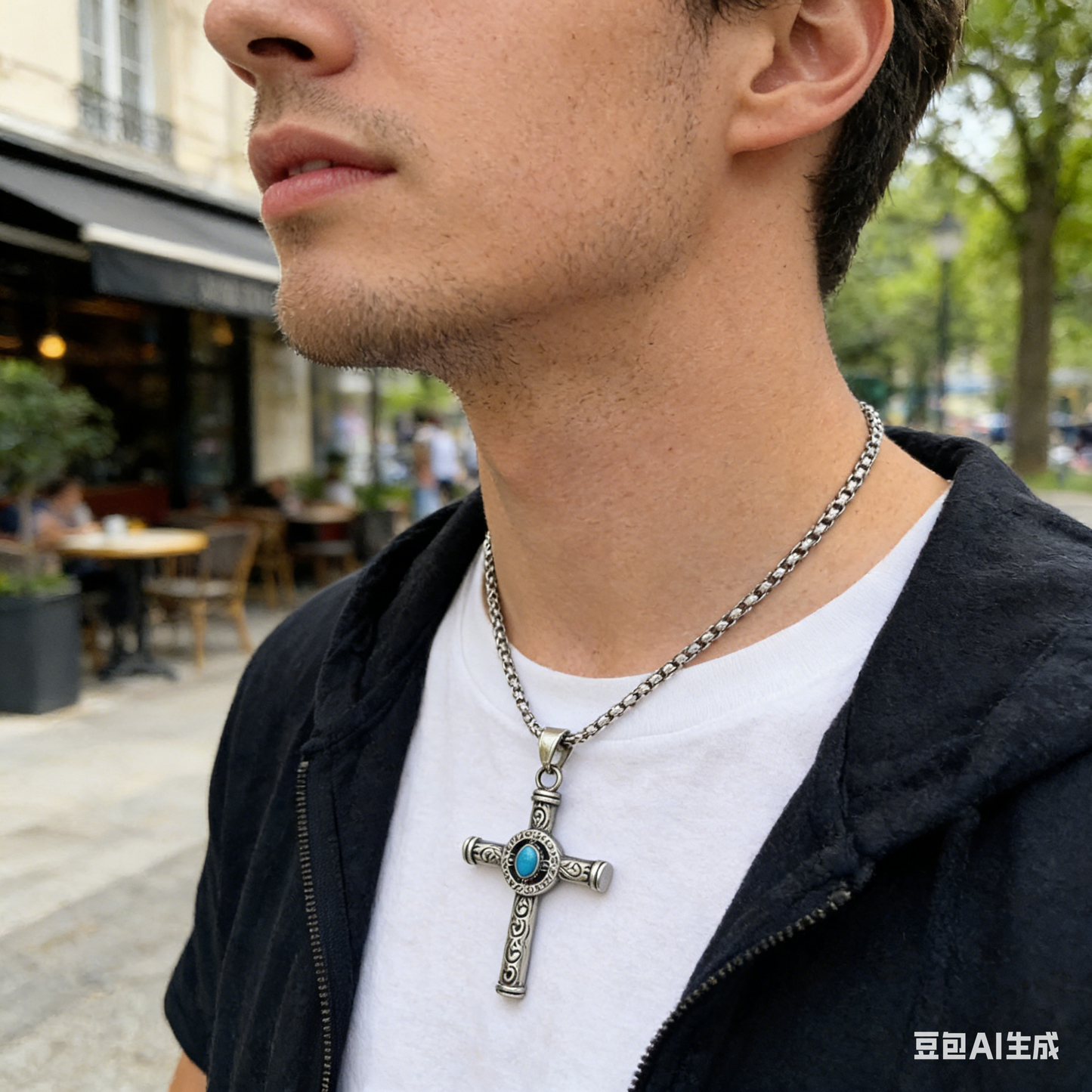 925 Sterling Silver Gemstone Cross Pendant Necklace - Streetwear Style
