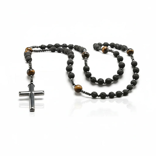 Black Onyx & Tiger Eye 925 Silver Cross Talisman Necklace – Daily Protection & Lasting Good Fortune