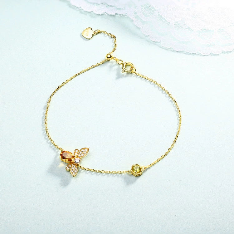 Bee Pendant Necklace with Citrine Crystal in 925 Sterling Silver