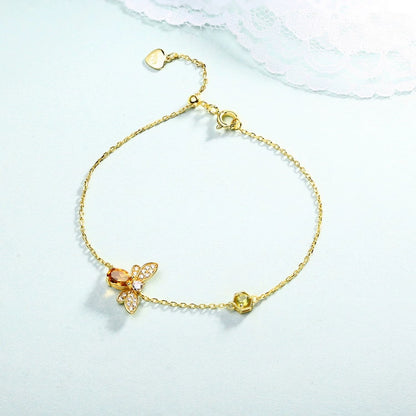 Bee Pendant Necklace with Citrine Crystal in 925 Sterling Silver