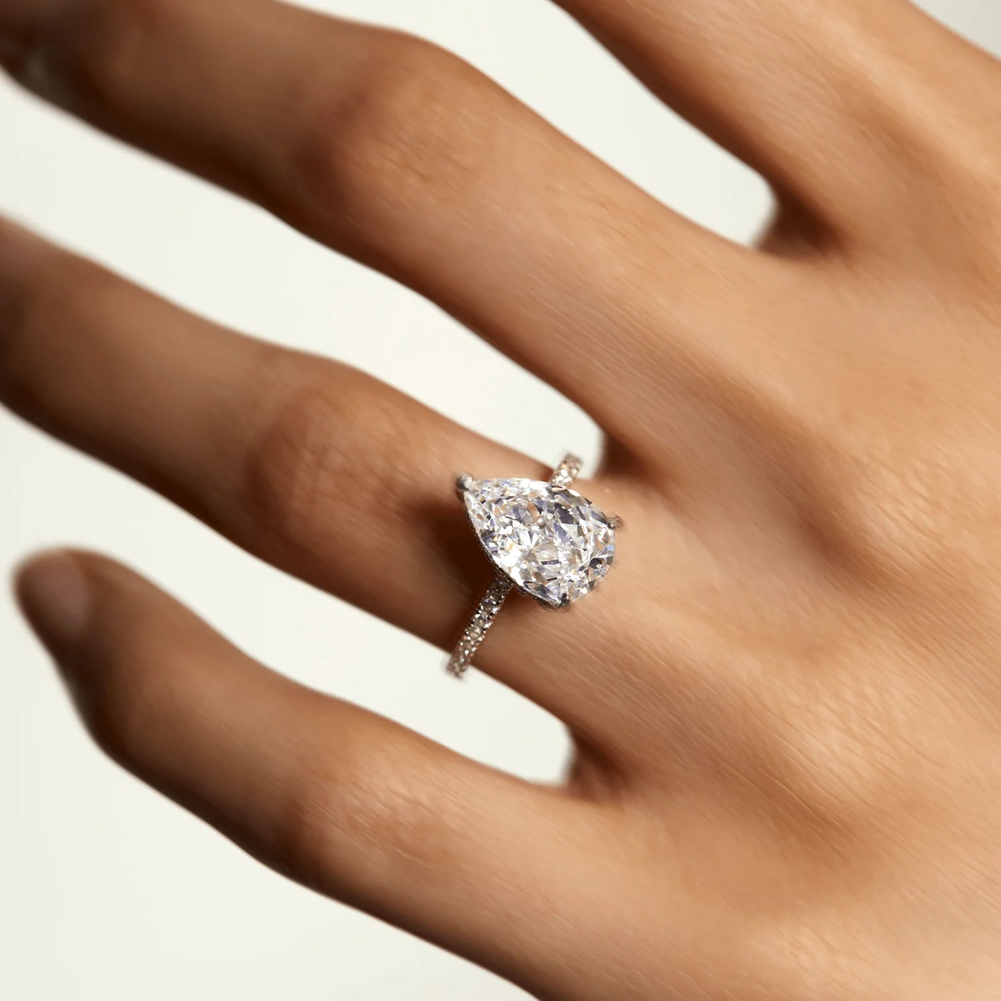 Ricady Jewel Pear-Cut Solitaire Ring, 925 Sterling Silver Cubic Zirconia Pavé Band for Women, Size 4-10
