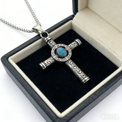 925 Sterling Silver Gemstone Cross Pendant Necklace - Streetwear Style