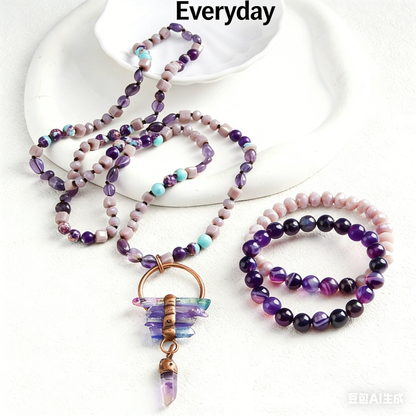 Bohemian Tassel Necklace with Natural Stone Pendant - Long Chain