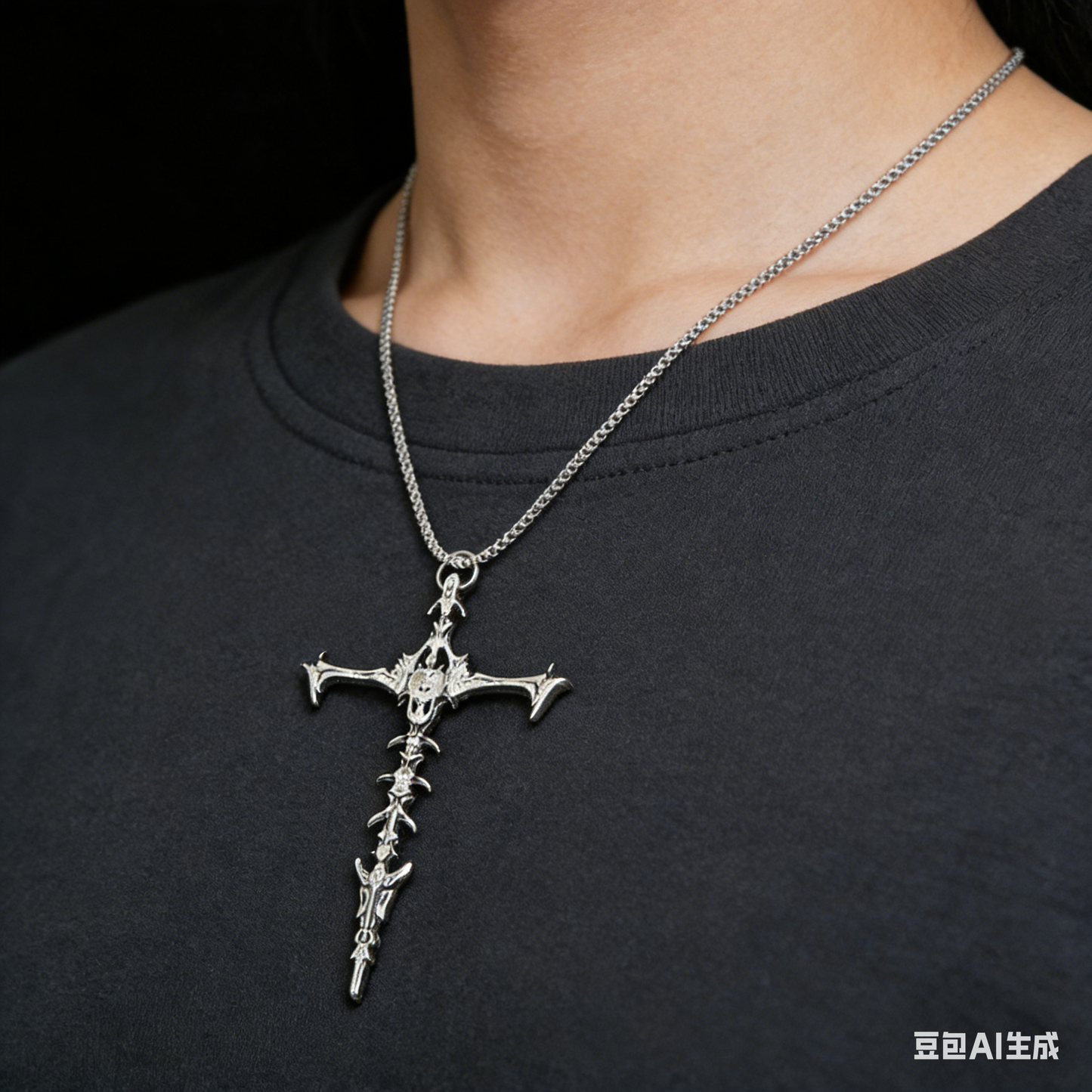 Skull Cross Pendant Necklace - Edgy Minimalist Design