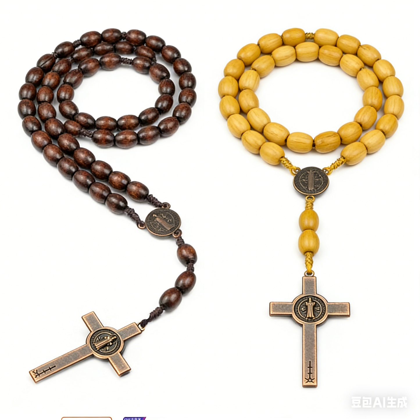 Handwoven Wood Cross Bead Necklace - Natural Artisan Design
