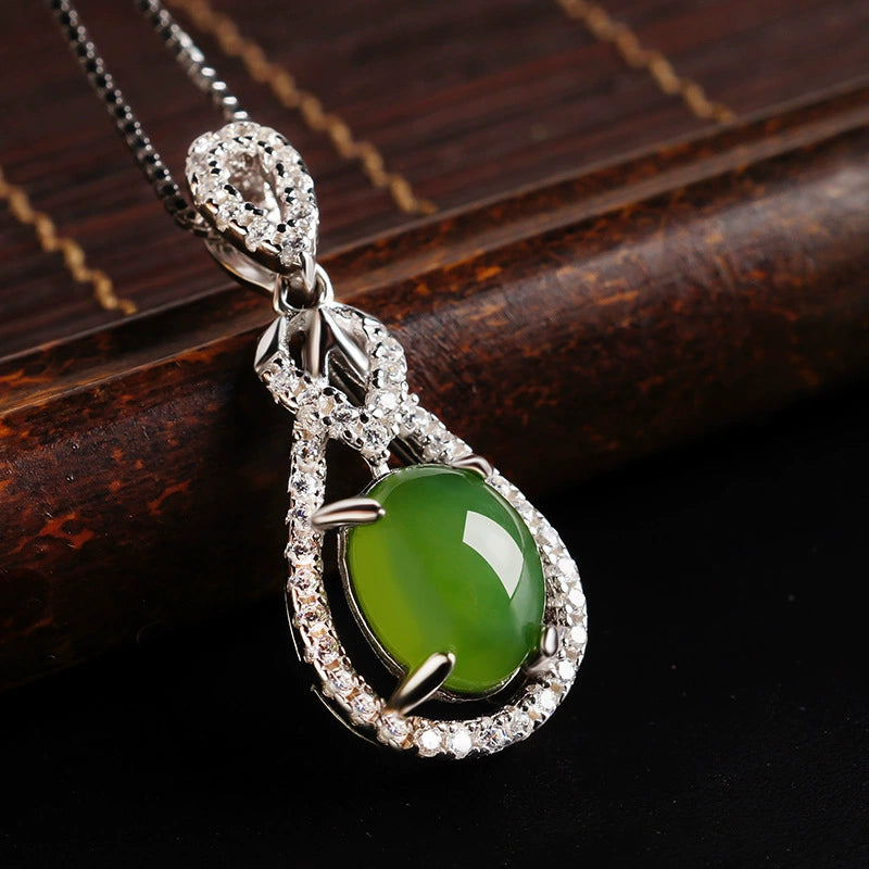 Hetian Jade Pendant - 925 Sterling Silver Hollow Inlay Jewelry