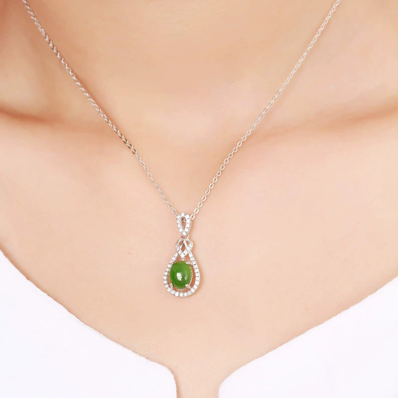 Hetian Jade Pendant - 925 Sterling Silver Hollow Inlay Jewelry