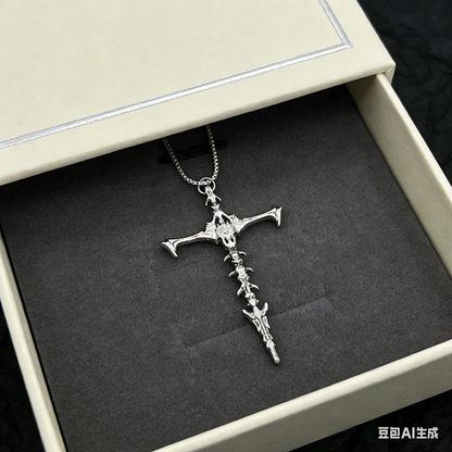 Skull Cross Pendant Necklace - Edgy Minimalist Design