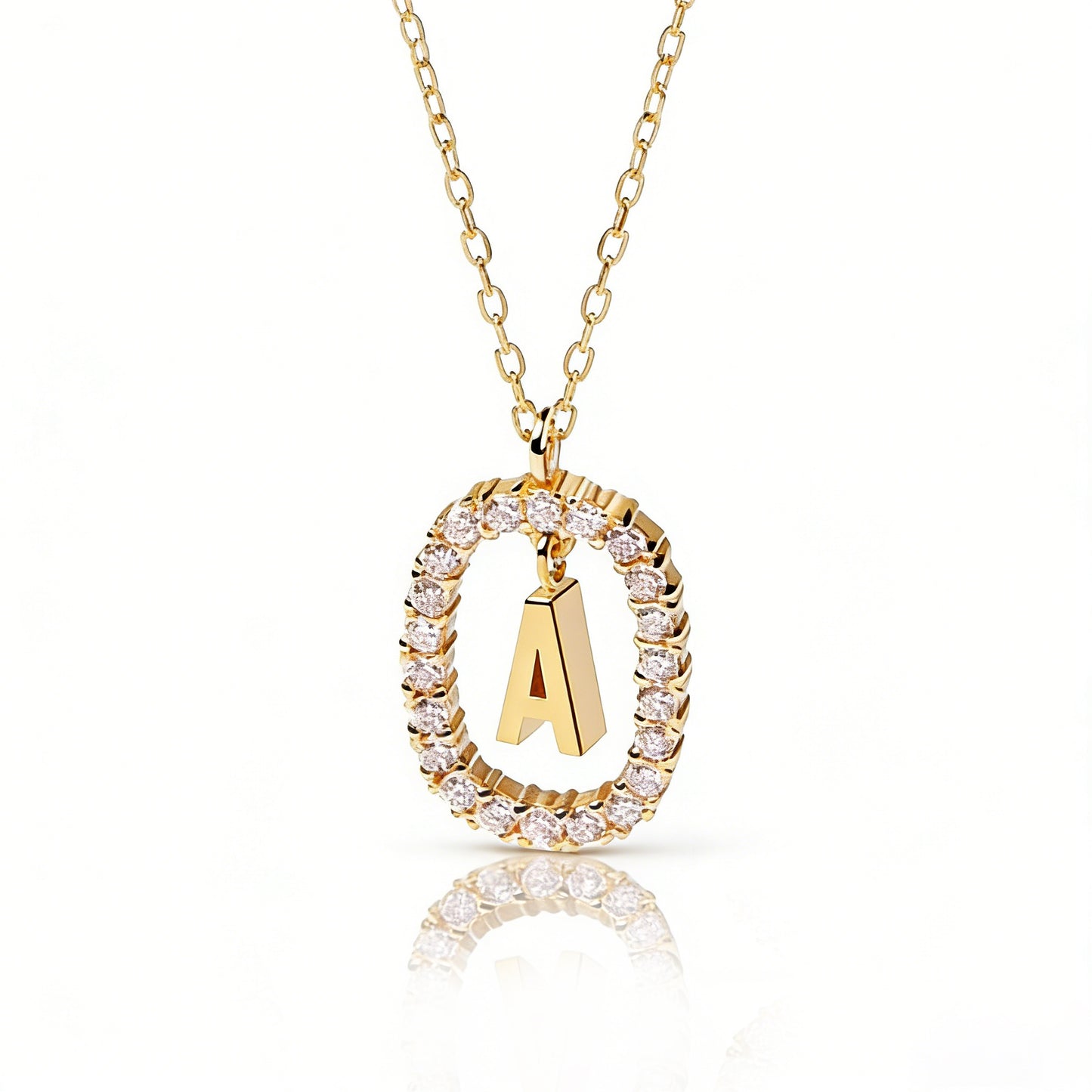 Initial Pendant Necklace Gold Sterling Silver Zirconia for Women