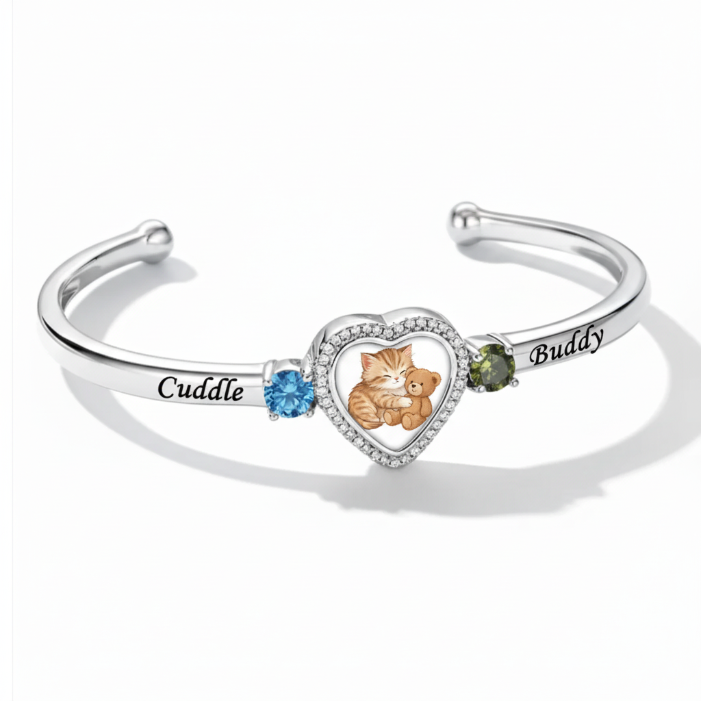 Delicate Heart Locket Bangle — Adjustable Fit, Timeless Sparkle B3000