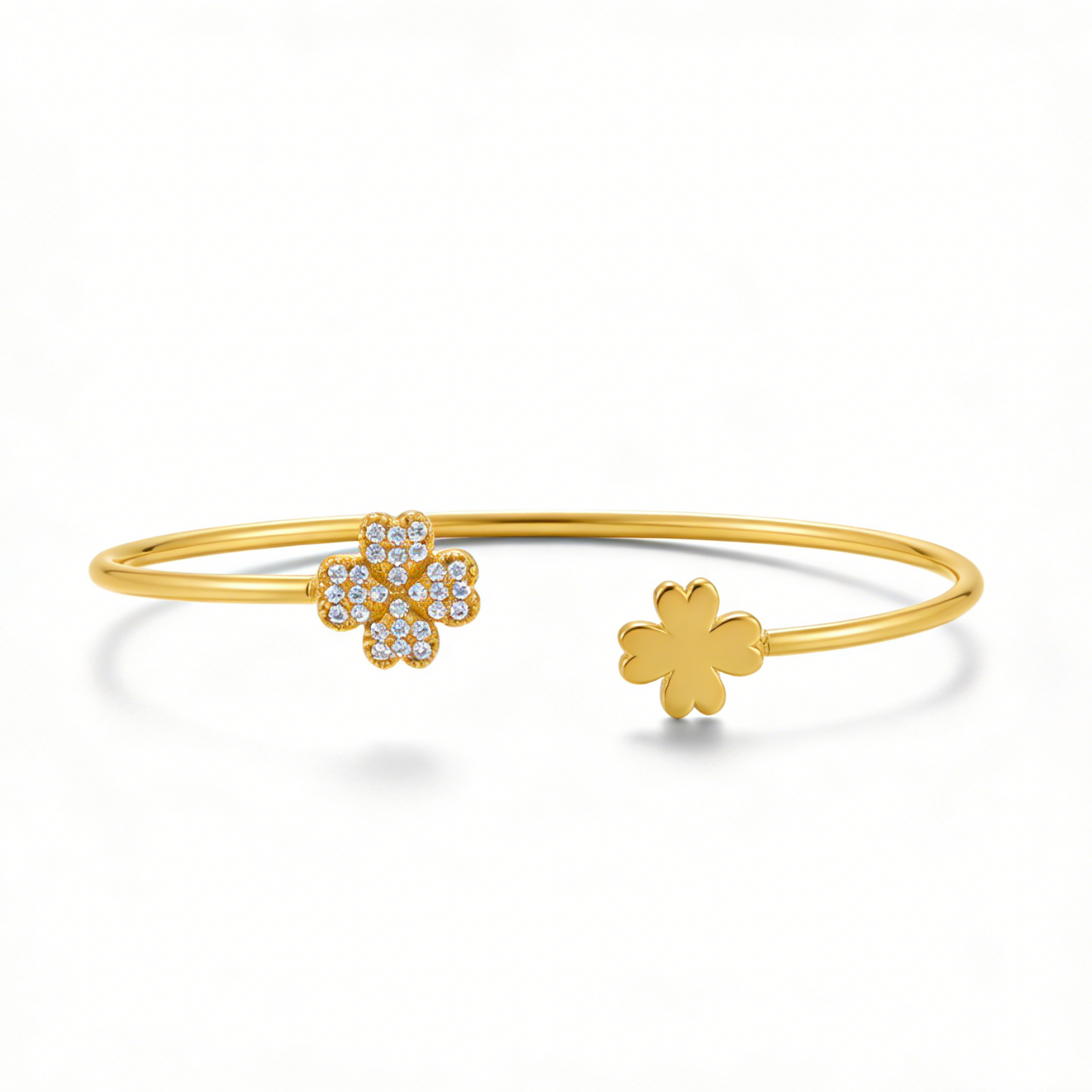 Clover Charm Cuff Bracelet in Gold Plated Sterling Silver for Women