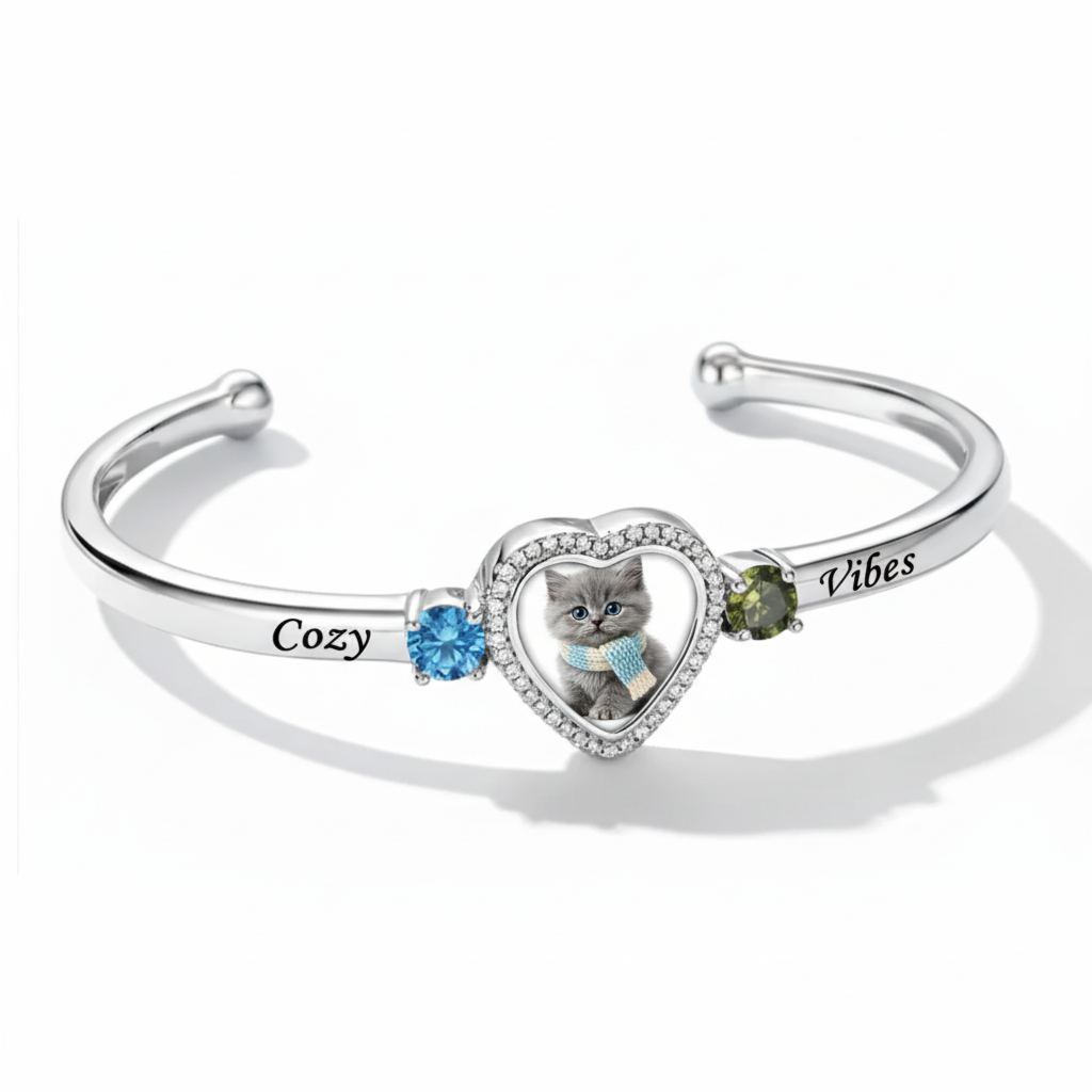 Delicate Heart Locket Bangle — Adjustable Fit, Timeless Sparkle B3000