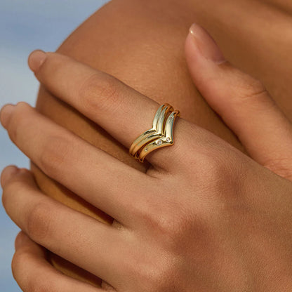 Ricady Jewel Geometric V-Shaped Sterling Silver Minimalist Band Ring