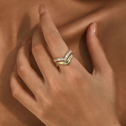 Ricady Jewel Geometric V-Shaped Sterling Silver Minimalist Band Ring