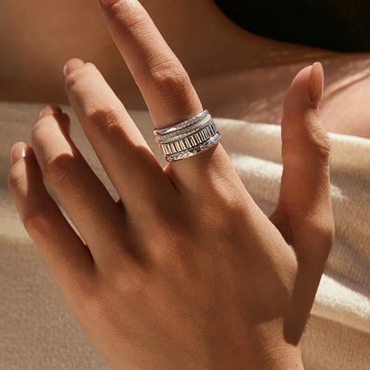 Sterling Silver 5-Stone Diamond Accent Ring, Minimalist Half-Eternity Band for Women, Size 4-10