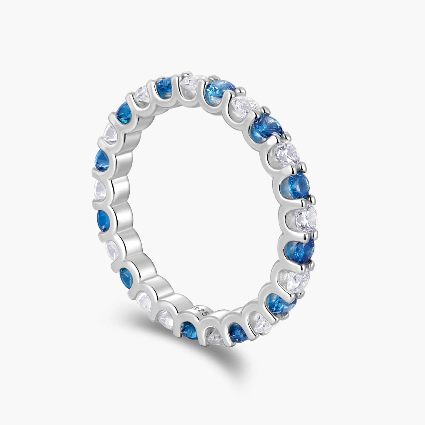 S925 Sterling Silver Blue Cubic Zirconia Eternity Band Ring - Stackable Sparkling Cz Statement Ring for Women