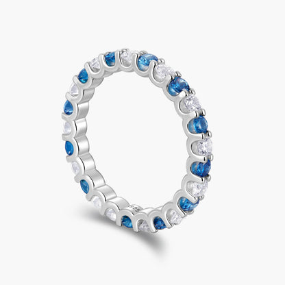 S925 Sterling Silver Blue Cubic Zirconia Eternity Band Ring - Stackable Sparkling Cz Statement Ring for Women