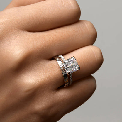 Ricady Jewel Textured Band Ring, 925 Sterling Silver with Hidden Cubic Zirconia, Stackable Minimalist Ring for Women, Size 4-10