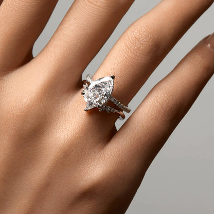 Ricady Jewel Pear-Cut Solitaire Ring, 925 Sterling Silver Cubic Zirconia Pavé Band for Women, Size 4-10