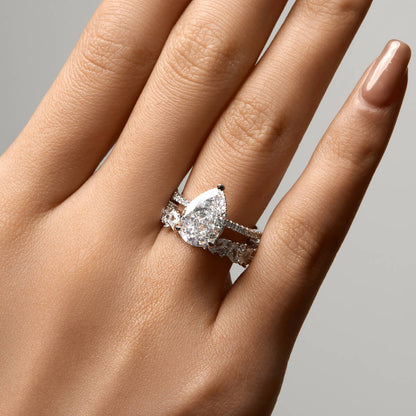 Ricady Jewel Pear-Cut Solitaire Ring, 925 Sterling Silver Cubic Zirconia Pavé Band for Women, Size 4-10