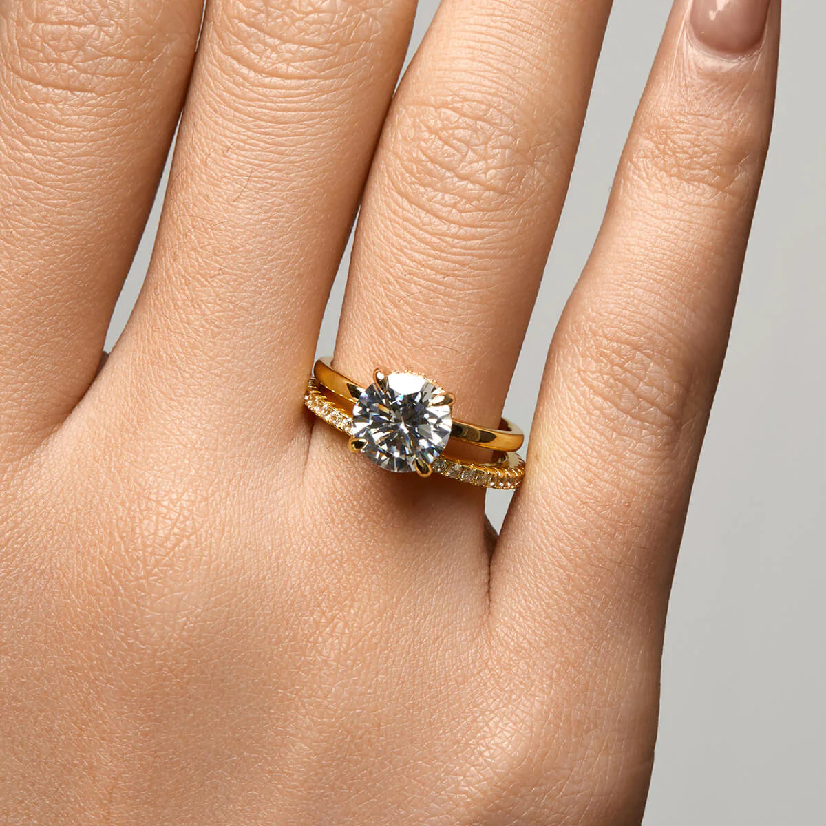 Ricady Jewel Lab Created Diamond Ring, 925 Sterling Silver Gold-Plated - Classic Stackable Design for Women