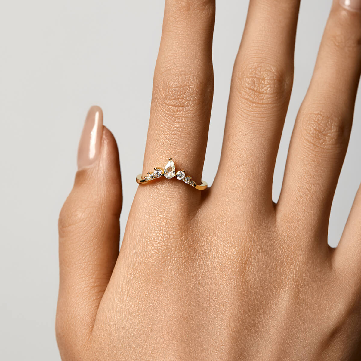 Ricady Jewel Pear & Round Cluster Ring, 925 Sterling Silver Cubic Zirconia Curved Band for Women, Size 4-10