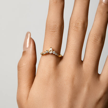 Ricady Jewel Pear & Round Cluster Ring, 925 Sterling Silver Cubic Zirconia Curved Band for Women, Size 4-10