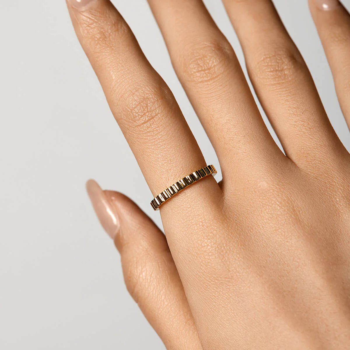 Ricady Jewel Textured Band Ring, 925 Sterling Silver with Hidden Cubic Zirconia, Stackable Minimalist Ring for Women, Size 4-10