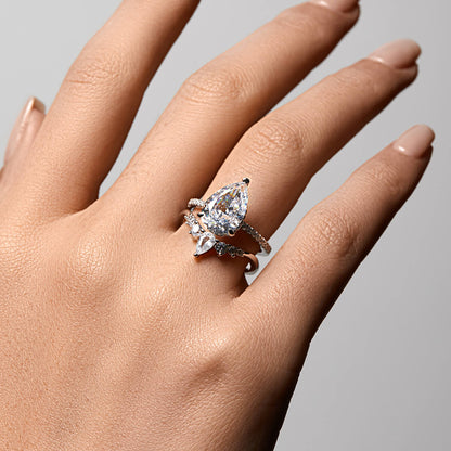 Ricady Jewel Pear & Round Cluster Ring, 925 Sterling Silver Cubic Zirconia Curved Band for Women, Size 4-10