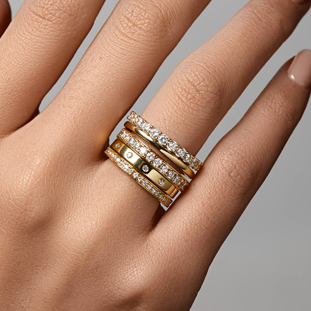 Ricady Jewel Textured Band Ring, 925 Sterling Silver with Hidden Cubic Zirconia, Stackable Minimalist Ring for Women, Size 4-10
