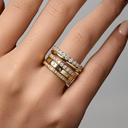 Ricady Jewel Textured Band Ring, 925 Sterling Silver with Hidden Cubic Zirconia, Stackable Minimalist Ring for Women, Size 4-10