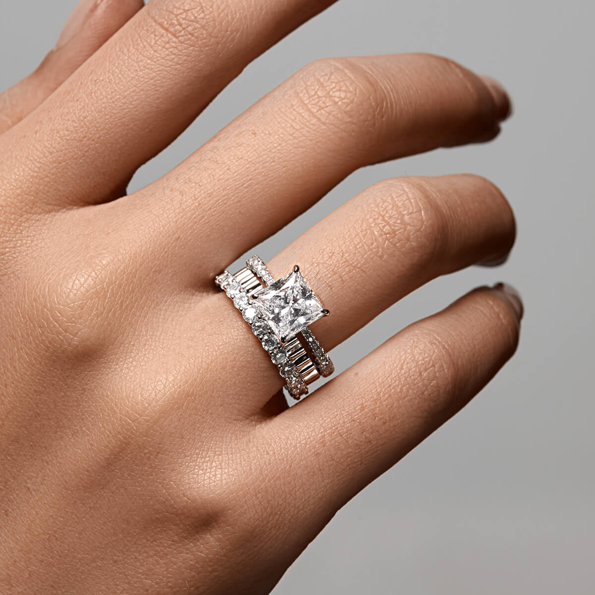 Ricady Jewel Textured Band Ring, 925 Sterling Silver with Hidden Cubic Zirconia, Stackable Minimalist Ring for Women, Size 4-10
