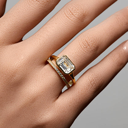 Ricady Jewel 925 Sterling Silver Gold-Plated Half-Eternity Ring, Cubic Zirconia Pavé Band for Women, Size 4-10