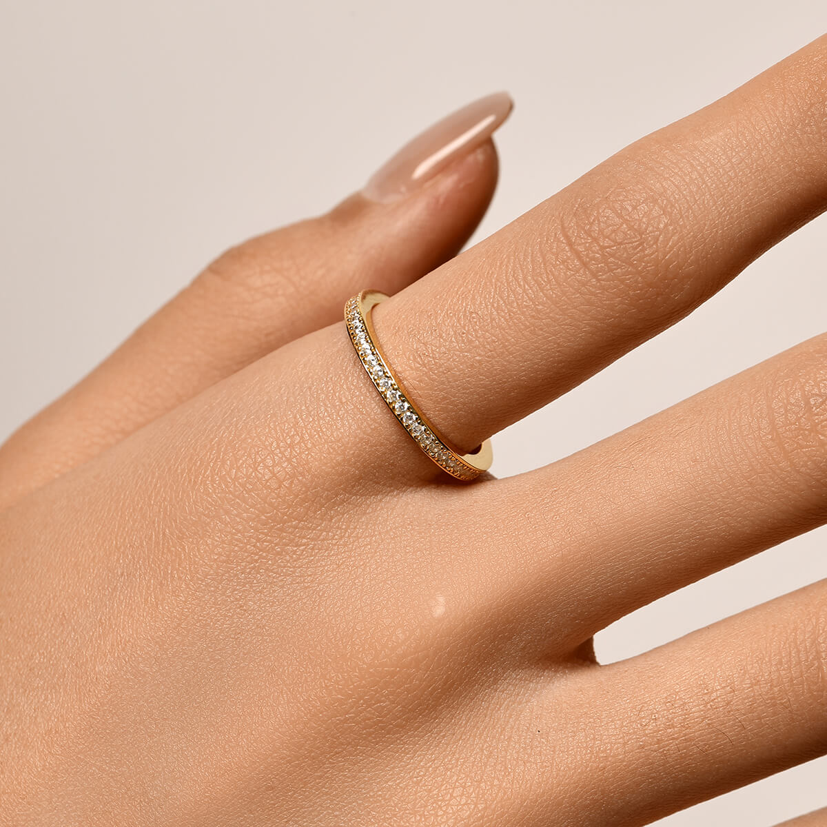 Ricady Jewel 925 Sterling Silver Gold-Plated Half-Eternity Ring, Cubic Zirconia Pavé Band for Women, Size 4-10