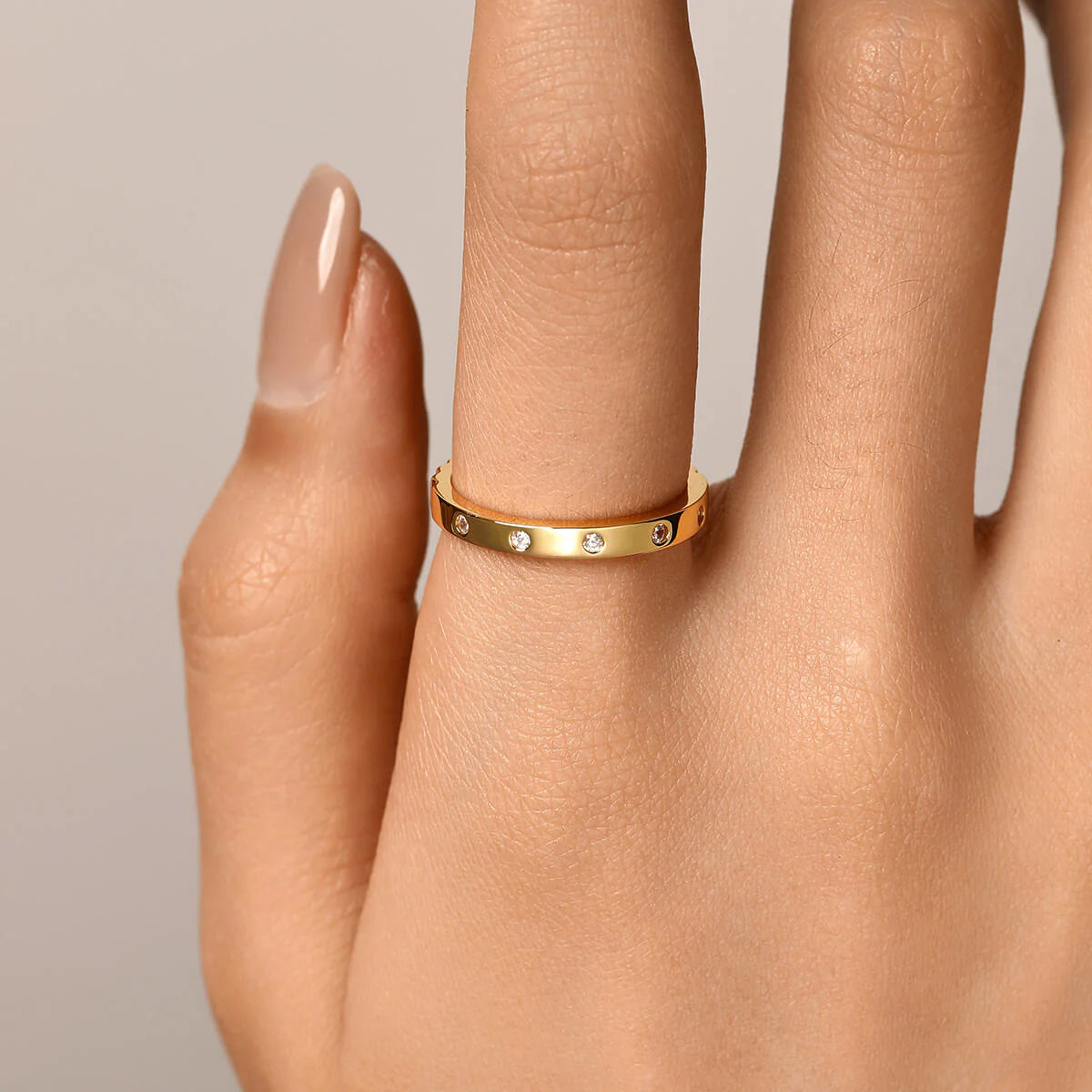 Ricady Jewel Textured Band Ring, 925 Sterling Silver with Hidden Cubic Zirconia, Stackable Minimalist Ring for Women, Size 4-10