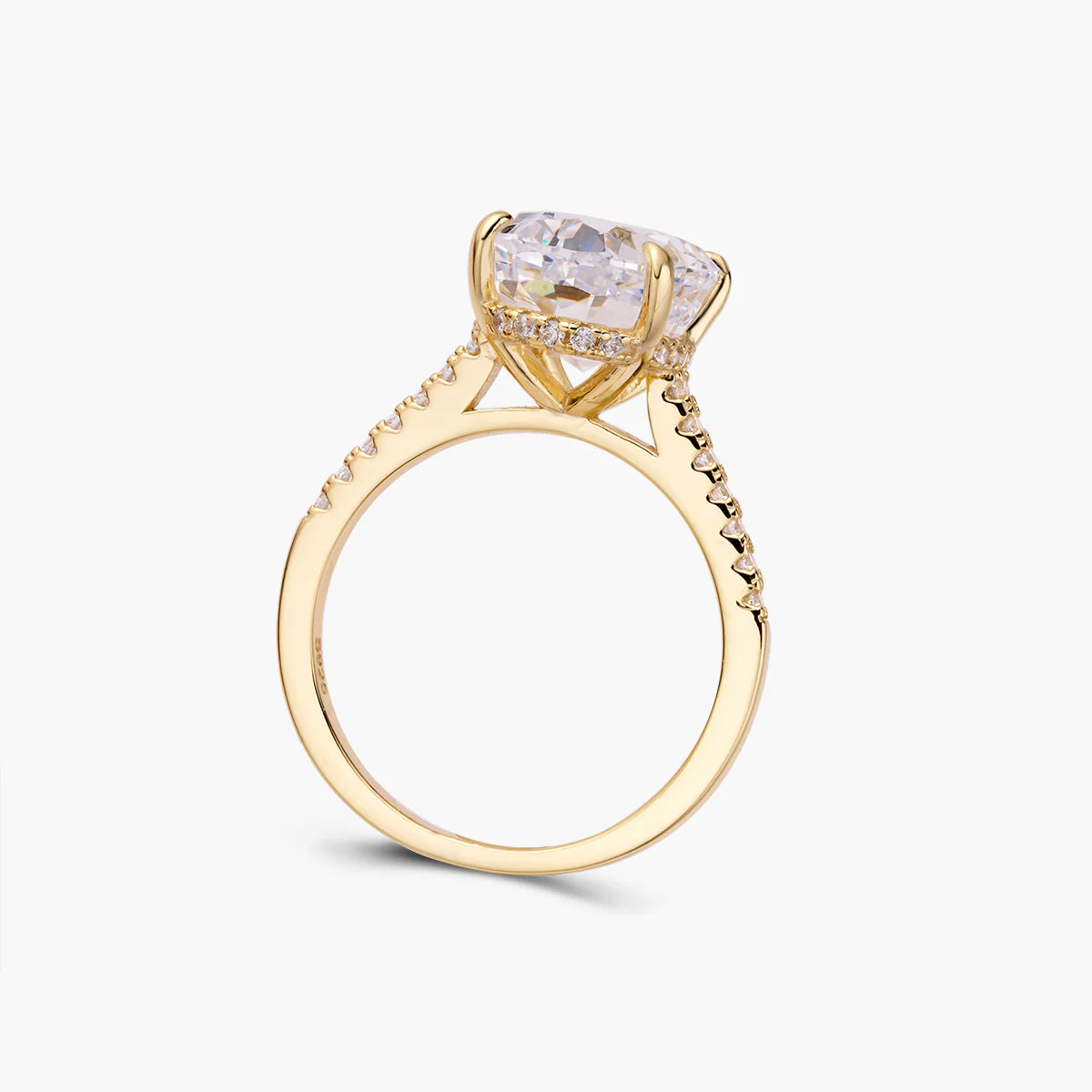 Lab Created Diamond Ring, 925 Sterling Silver Gold Plated - Classic Design for Women