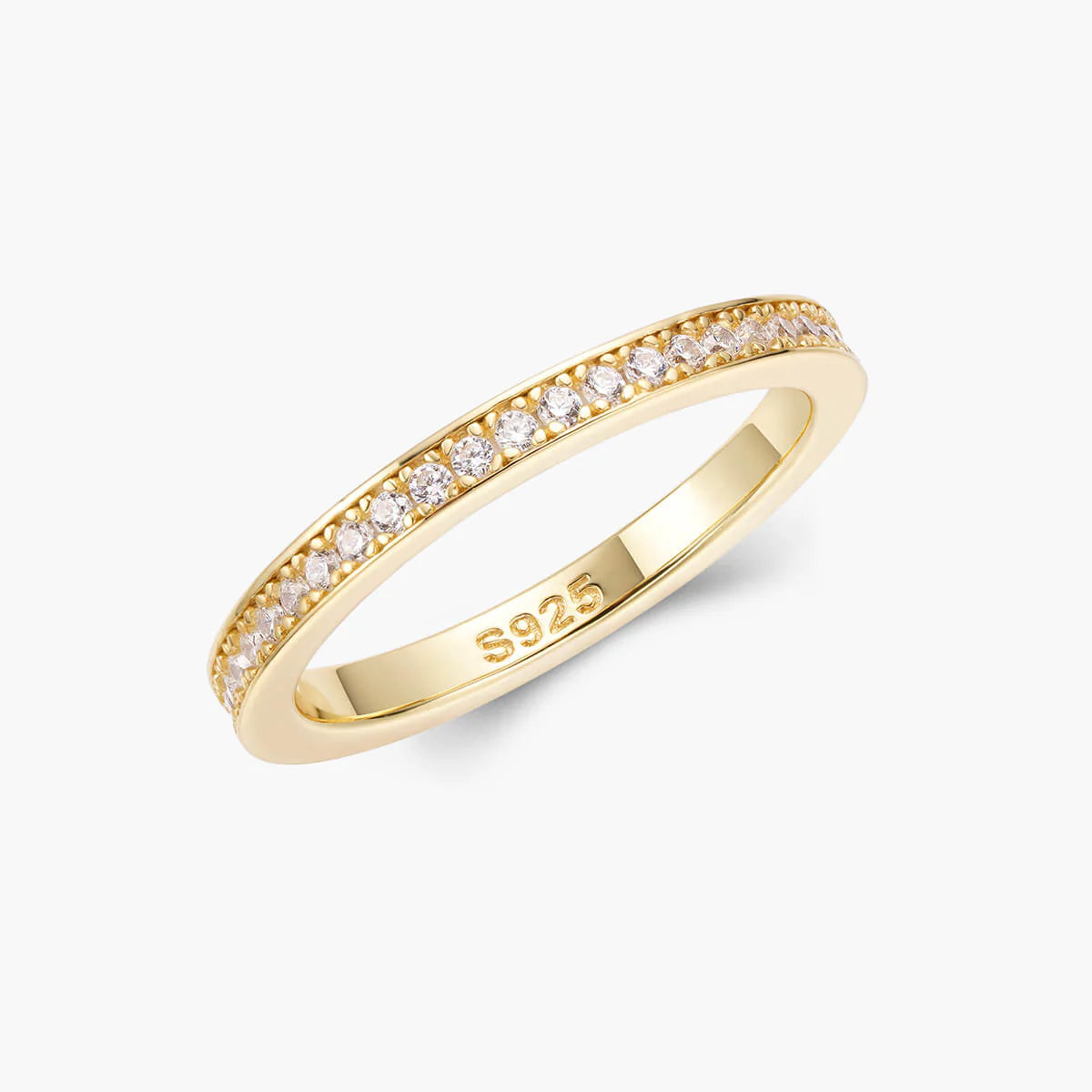Ricady Jewel 925 Sterling Silver Gold-Plated Half-Eternity Ring, Cubic Zirconia Pavé Band for Women, Size 4-10
