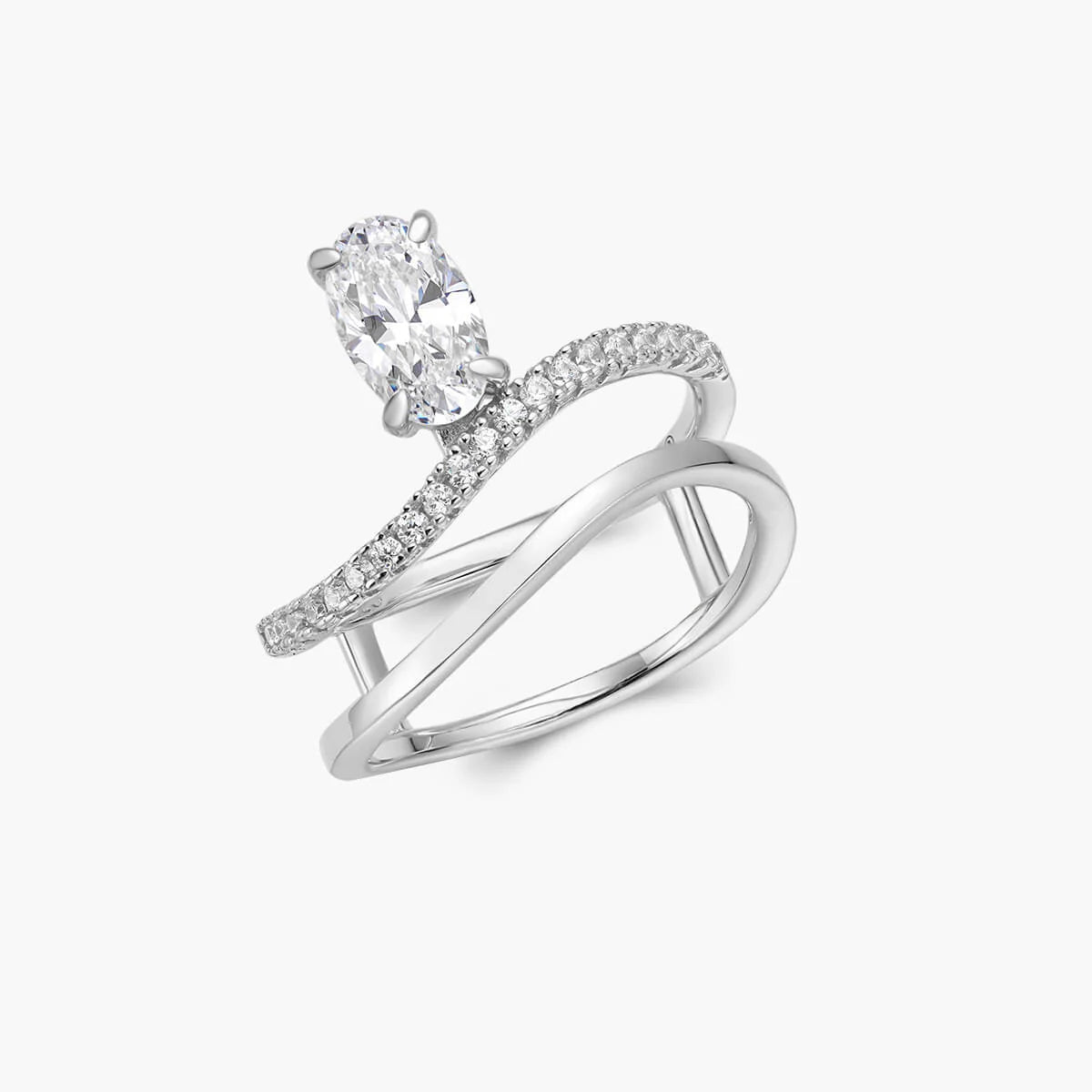 Ricady Jewel Oval-Cut Solitaire Ring, 925 Sterling Silver Cubic Zirconia Twisted Pavé Band for Women, Size 4-10