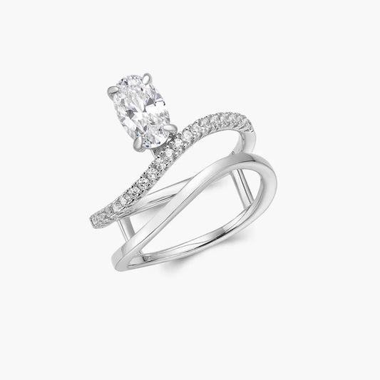 Ricady Jewel Oval-Cut Solitaire Ring, 925 Sterling Silver Cubic Zirconia Twisted Pavé Band for Women, Size 4-10