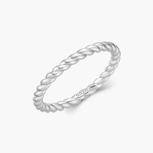 Ricady Jewel Twisted Rope Design 925 Sterling Silver Minimalist Band Ring