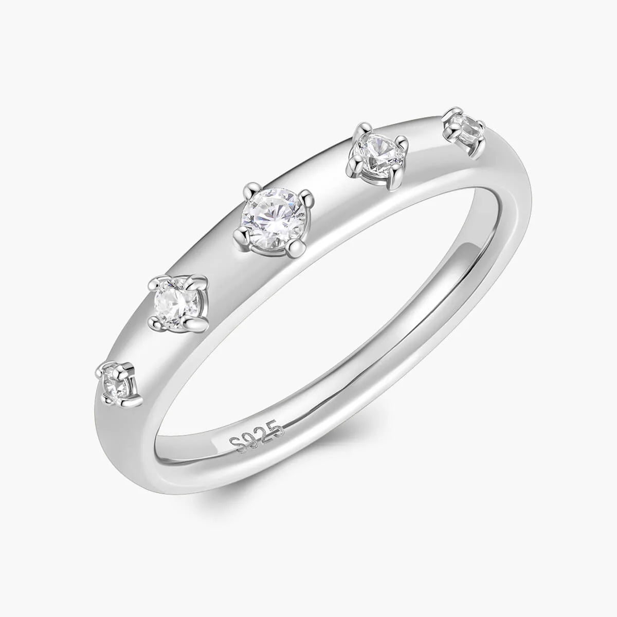Ricady Jewel 925 Sterling Silver Scattered Cubic Zirconia Minimalist Stackable Band Ring