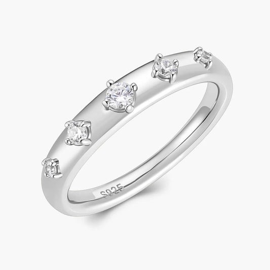 Ricady Jewel 925 Sterling Silver Scattered Cubic Zirconia Minimalist Stackable Band Ring