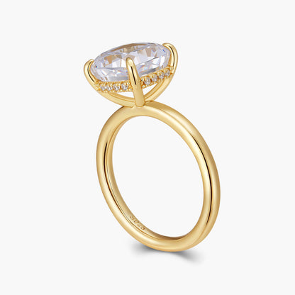 Ricady Jewel Oval Cut Cubic Zirconia 925 Sterling Silver 14K Gold-Plated Halo Engagement Ring