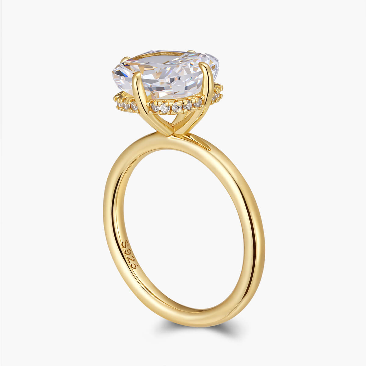 Ricady Jewel Marquise Cubic Zirconia 925 Sterling Silver 14K Gold-Plated Halo Solitaire Ring
