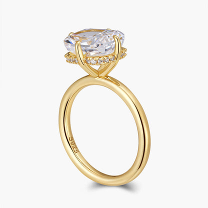 Ricady Jewel Marquise Cubic Zirconia 925 Sterling Silver 14K Gold-Plated Halo Solitaire Ring