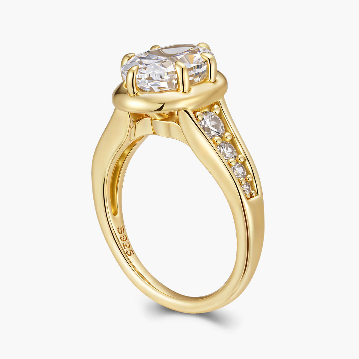 Ricady Jewel Oval Cubic Zirconia 925 Sterling Silver 14K Gold-Plated Accent Solitaire Ring