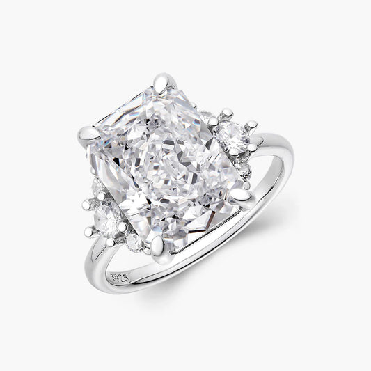 Ricady Jewel Cushion-Cut Center Stone Accent Ring, 925 Sterling Silver Cubic Zirconia Statement Band for Women, Size 4-10